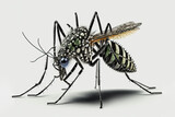 Fototapeta Motyle - AI-created illustration of a tiger mosquito on white background.