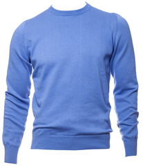 Wall Mural - Blue plain longtsleeve cotton jersey on a mannequin isolated on a white background