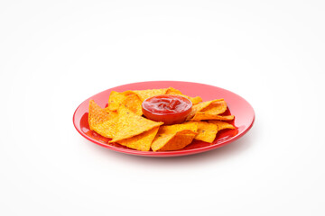 Concept of tasty snacks, corn chips, isolated on white background