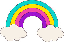 Bright Retro Rainbow In Memphis Style. Groovy Vector Illustration