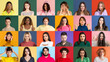Human emotions. Collage of ethnically diverse people, men and women expressing different emotions over multicolored background. Team, job fair, ad concept