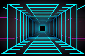 Wall Mural - Blue neon lighting tunnel, AI generated