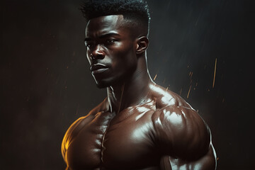 Bodybuilder black athlete, muscular man. Sports model posing. Generative ai