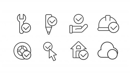 Sticker - Animated checkmarks linear icons. Verification process. Approve operation. Check condition. Seamless loop HD video with alpha channel on transparent background. Outline motion graphic animation