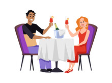 Romantic Couple Dating And Dining Together Flat Vector Illustrat