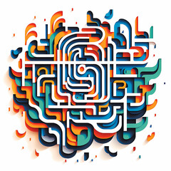 Colorful labyrinth isolated on white background, AI generated