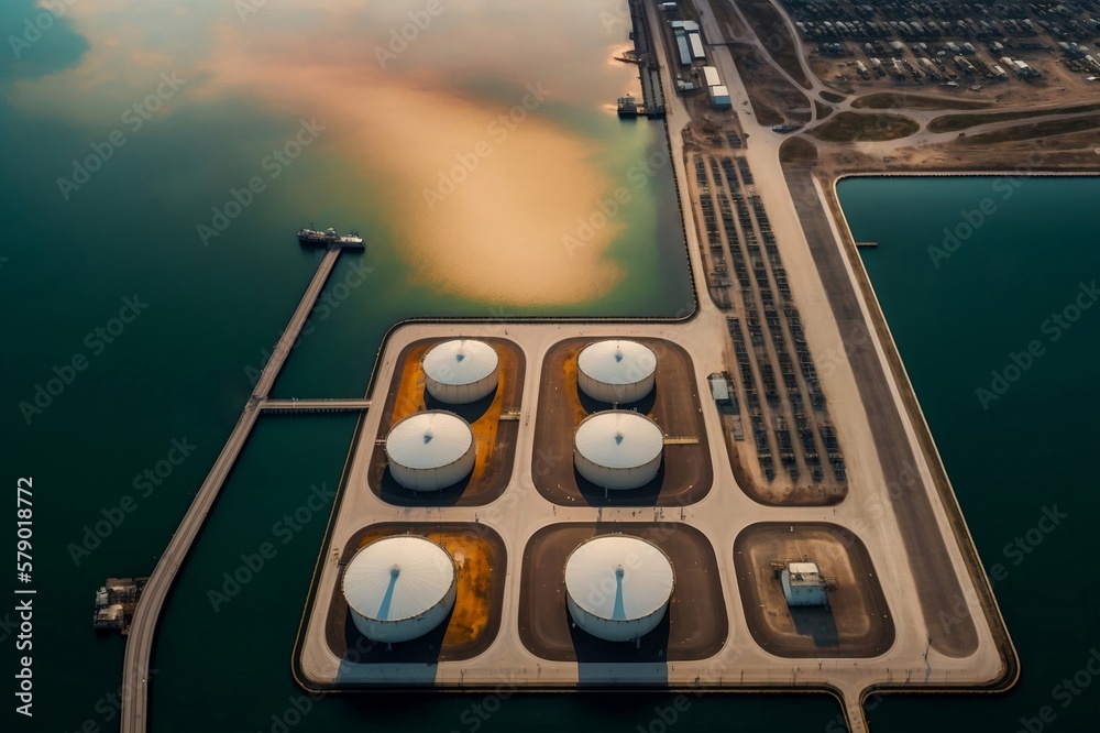 An aerial view of the petrochemical storage tank farm. Oil and gas ...
