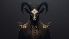The Anthropomorphic Ram. Wild Animal In Human Clothes, Wallpaper. Realistic Background With The Humanoid-like Animal Creature, Generative Ai. 