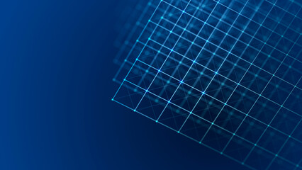 Leinwandbilder - 3D cube of lines and dots. Wireframe polygonal element on dark background. Science and technology. 3d rendering