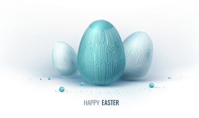 easter egg in technology digital style. greeting card with art egg with pattern circuit board textur