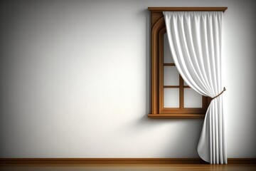 Poster - Open window with curtains in empty room. Generative AI