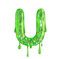 Wall Mural - Green dripping slime halloween capital letter U