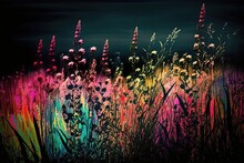 Wild Flower Grass In Watercolor Art, Generative Ai