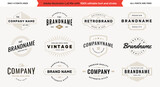 Fototapeta  - Retro logotype templates set on white background with editable text and stroke. Vintage logos, labels, emblems and badges collection. Vol. 2