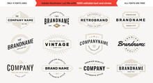 Retro Logotype Templates Set On White Background With Editable Text And Stroke. Vintage Logos, Labels, Emblems And Badges Collection. Vol. 2