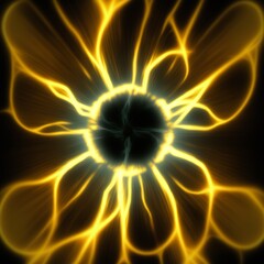 Electric lighting effect, abstract techno backgrounds yellow black laser burst of light butterfly lungs electric fan beam holographic black hole purple fractal power space Generative AI 