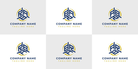 Letter RBA, RAB, BRA, BAR, ARB, ABR Hexagonal Technology Logo Set. Suitable for any business.