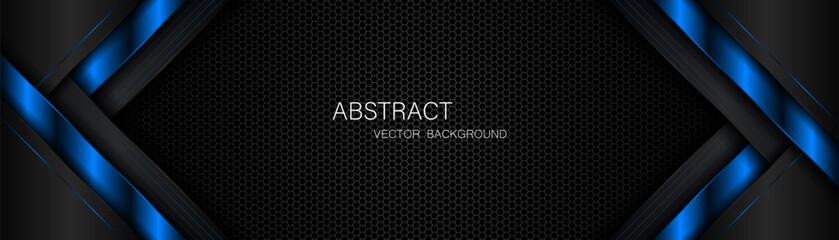 Aufkleber - Abstract black and blue polygon with blue glow lines on dark steel mesh background with free space for design. modern technology innovation concept background	
