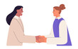 © Paper Trident - Handshake of business partners. Women colleagues greeting, shaking hands in agreement, congratulation. Deal, work partnership, trust concept. Flat vector illustration isolated on white background