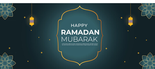 Ramadan Kareem Horizontal Banner Template Background Illustration