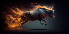 Running Fire Bull. Angry Bull Running In Fire. Generative AI