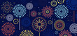 Holiday celebration panorama with firework show background design.Display of Lights and Colors
