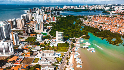 Wall Mural - Praia Litoral Espigão Costeiro da Ponta d'Areia São Luís Maranhão Paisagem Forte Santo Antônio da Barra Mar Oceano Atlântico Viagem Viajar Turismo Turístico Capital Maranhense Fotografia Aérea Drone 