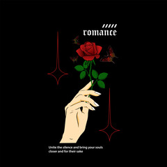 Wall Mural - Hand holding a red rose that signifies a romance vector streetwear design