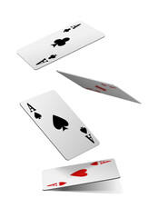  3s realistic vector icon. Playing cards of aces of diamonds clubs spades and hearts on white background.