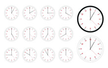 Vector Set Of Icons - Clocks With All Integer Times.