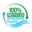 100% recycled ocean bound plastic vector icon set, blue and green in color