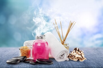 Poster - Aroma incense sticks with smoke on the desk