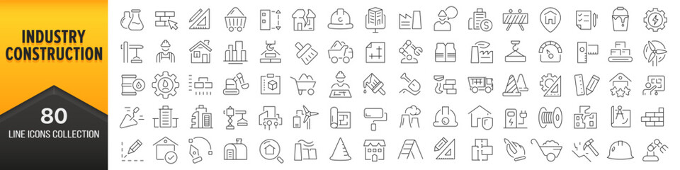 Poster - Industry and construction line icons collection. Big UI icon set in a flat design. Thin outline icons pack. Vector illustration EPS10