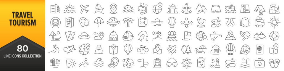 Poster - Travel and tourism line icons collection. Big UI icon set in a flat design. Thin outline icons pack. Vector illustration EPS10