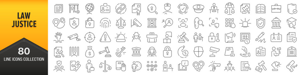 Aufkleber - Law and justice line icons collection. Big UI icon set in a flat design. Thin outline icons pack. Vector illustration EPS10