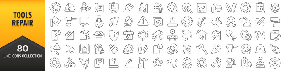 Tools and repair line icons collection. Big UI icon set in a flat design. Thin outline icons pack. Vector illustration EPS10