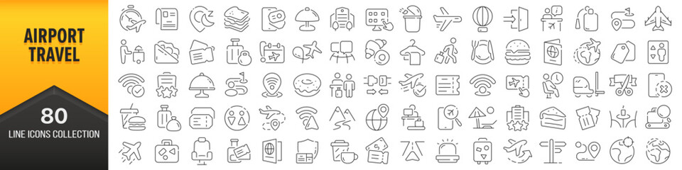 Poster - Airport travel line icons collection. Big UI icon set in a flat design. Thin outline icons pack. Vector illustration EPS10