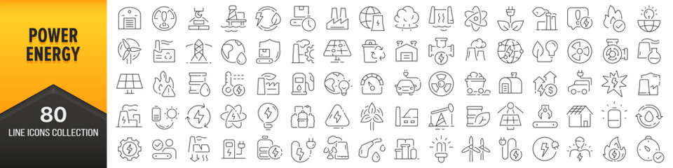 Poster - Power and energy line icons collection. Big UI icon set in a flat design. Thin outline icons pack. Vector illustration EPS10