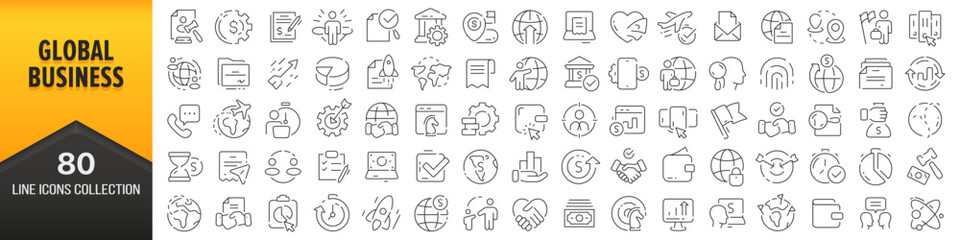 Poster - Global business line icons collection. Big UI icon set in a flat design. Thin outline icons pack. Vector illustration EPS10