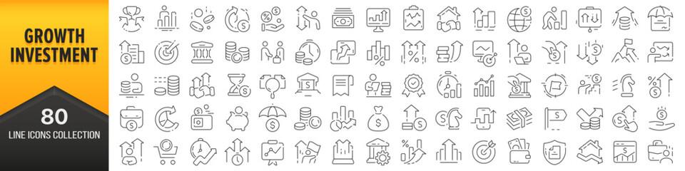 Aufkleber - Growth and investment line icons collection. Big UI icon set in a flat design. Thin outline icons pack. Vector illustration EPS10