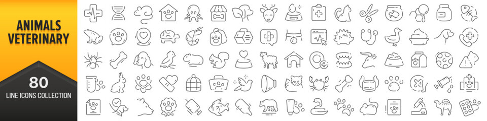 animals and veterinary line icons collection. big ui icon set in a flat design. thin outline icons p