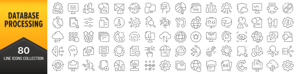 Fototapete - Database and processing line icons collection. Big UI icon set in a flat design. Thin outline icons pack. Vector illustration EPS10