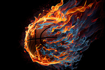 Flaming Basketball Design, Color and Black & White. Generative Ai