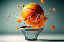 Basketball Basket And Ball With Lines Background. Generative Ai