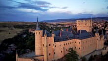 Aerial Drone View Of Fortress Alcazar Segovia, Spain - This Castle (Museum) Is A Unesco World Heritage Site