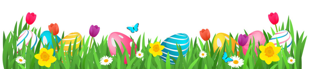 Colorful Easter egg in the spring meadow isolated on transparent background illustration. PNG file