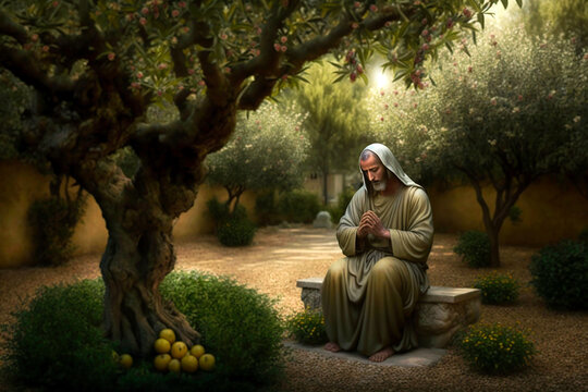 jesus christ praying in the garden of olive. ai generativ.