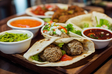 delicious fresh kebab with falafel and vegetables, generative AI