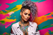 portrait of a tattooed woman on colorful background