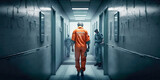 Fototapeta Sport - A prison guard arresting an inmate as they walk through a jail corridor - Generative AI